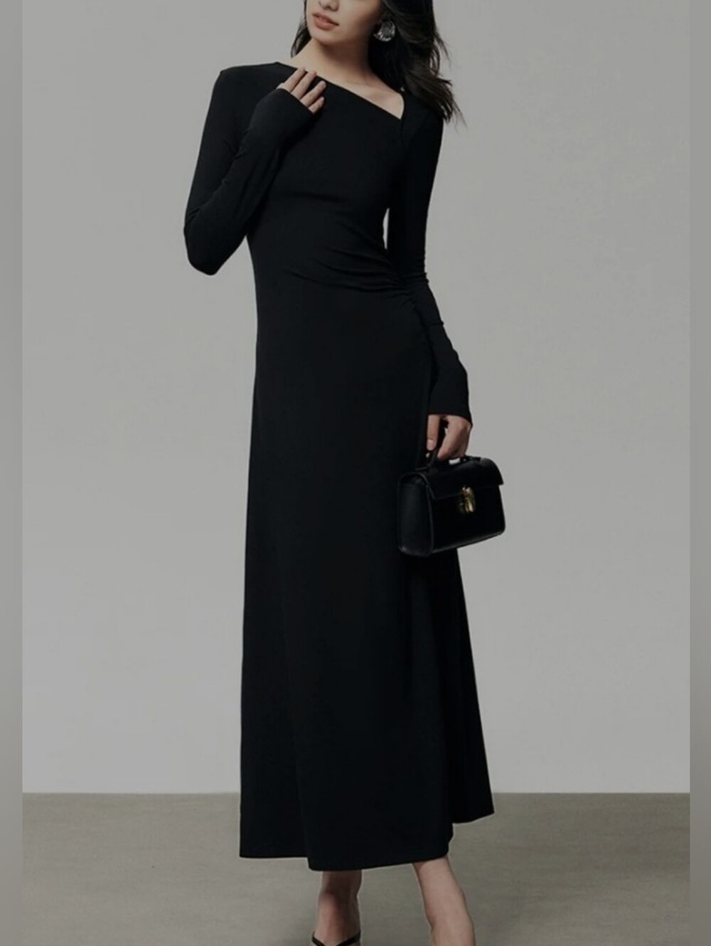 Black Asymmetric Long Sleeve Bodycon Dress